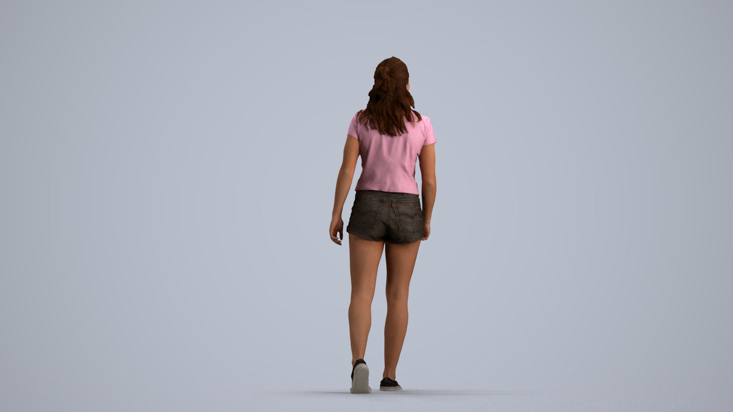 photogrammetry 3D girl casual standing, realistic human model archviz FBX, front view render