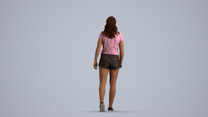 photogrammetry 3D girl casual standing, realistic human model archviz FBX, front view render