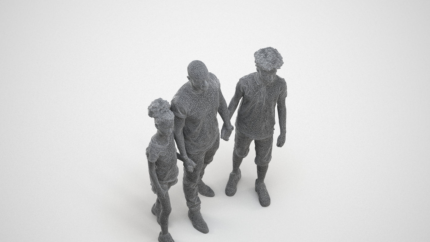 realistic 3D human girl casual kids, archviz people FBX OBJ for Blender, wireframe three-quarter view
