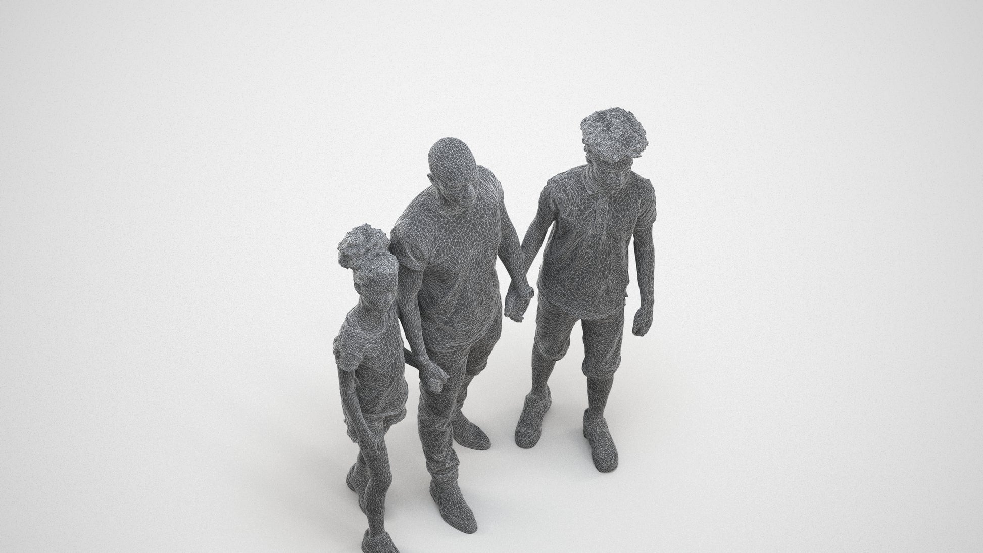 realistic 3D human girl casual kids, archviz people FBX OBJ for Blender, wireframe three-quarter view