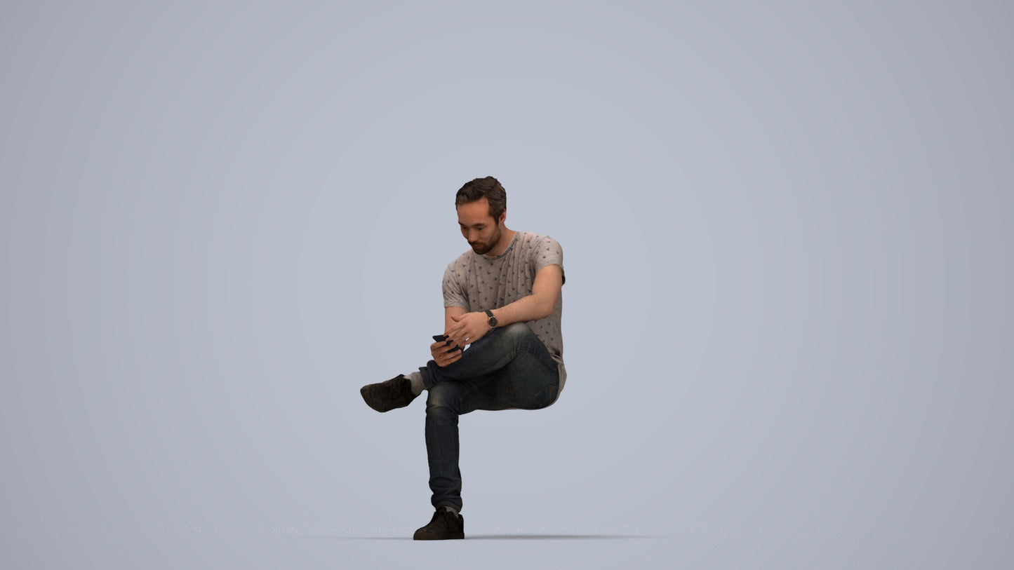 3D scanned man sitting casual, photorealistic archviz people for Enscape and SketchUp, top-down view render