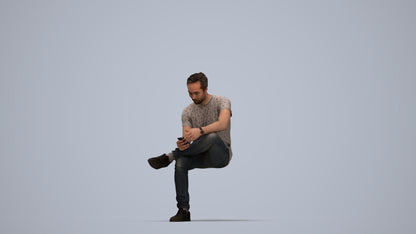 3D scanned man sitting casual, photorealistic archviz people for Enscape and SketchUp, top-down view render