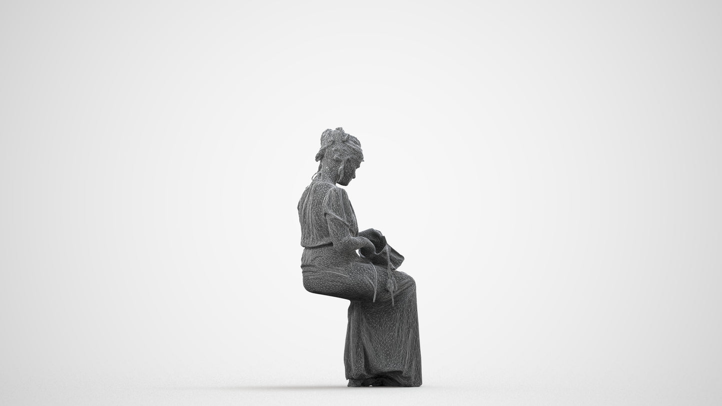 3D people model woman casual standing, scanned human for 3ds Max rendering, wireframe side view