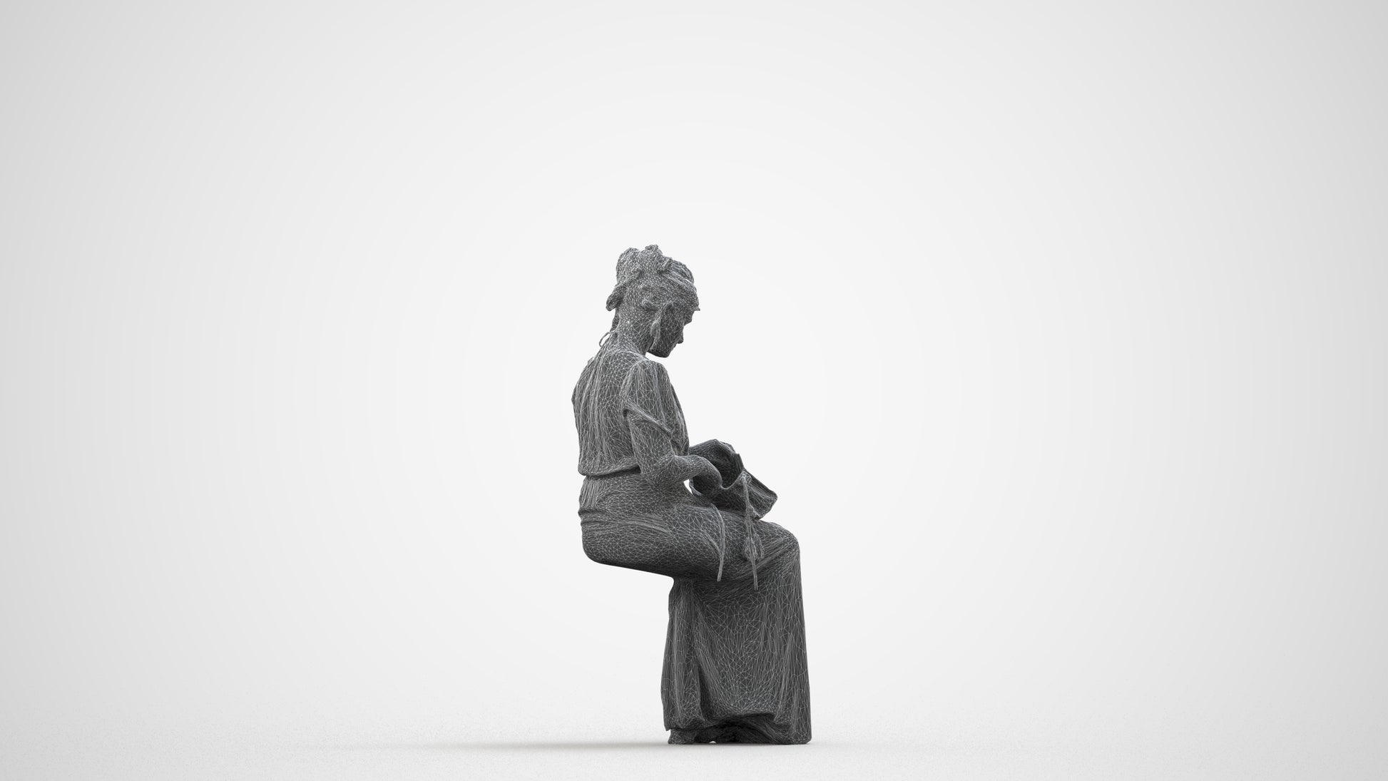 3D people model woman casual standing, scanned human for 3ds Max rendering, wireframe side view