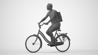 realistic 3D human man casual cycling, archviz people FBX OBJ for Blender, square thumbnail