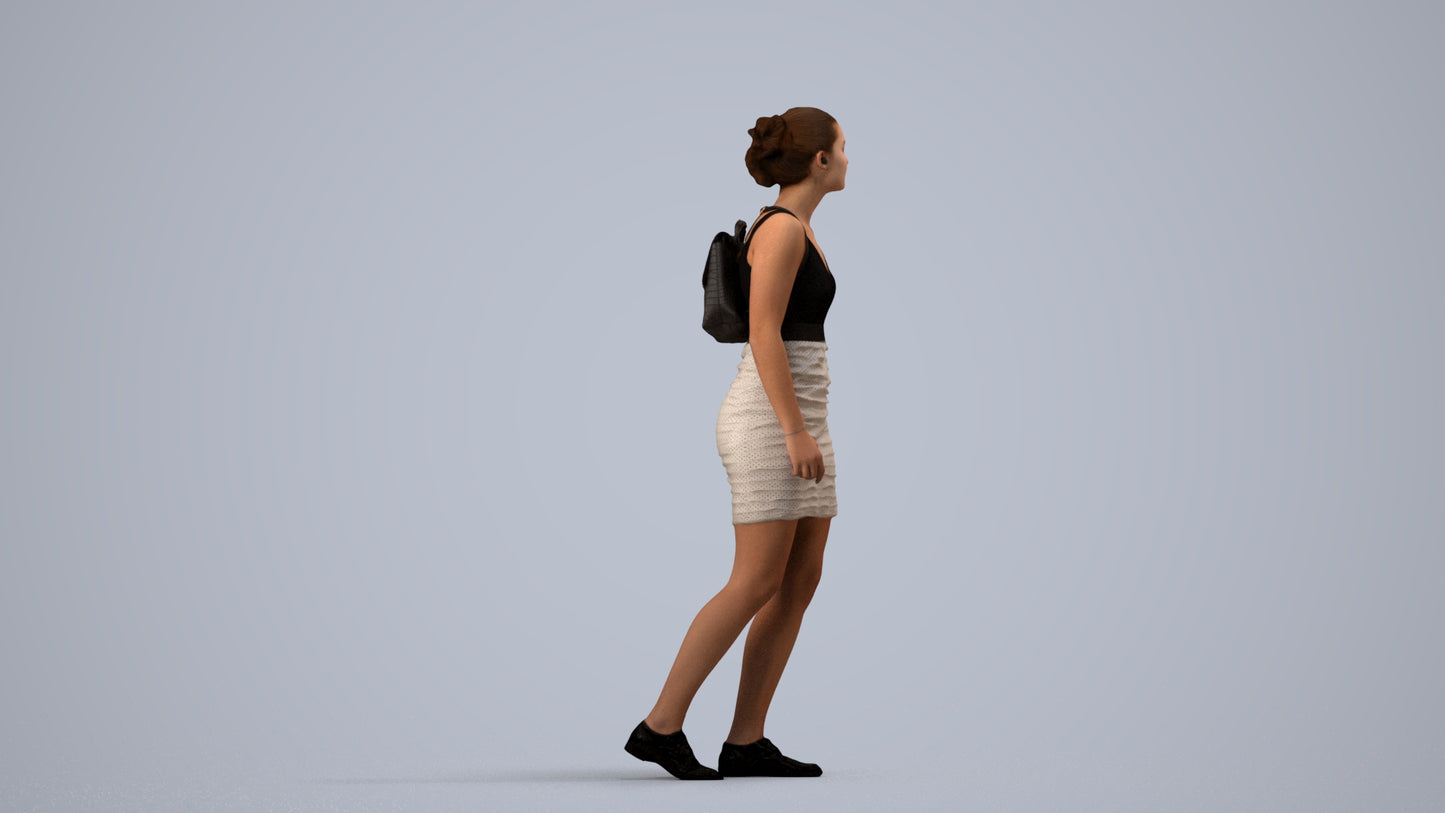 3D people model girl casual kids, scanned human for 3ds Max rendering, side view render