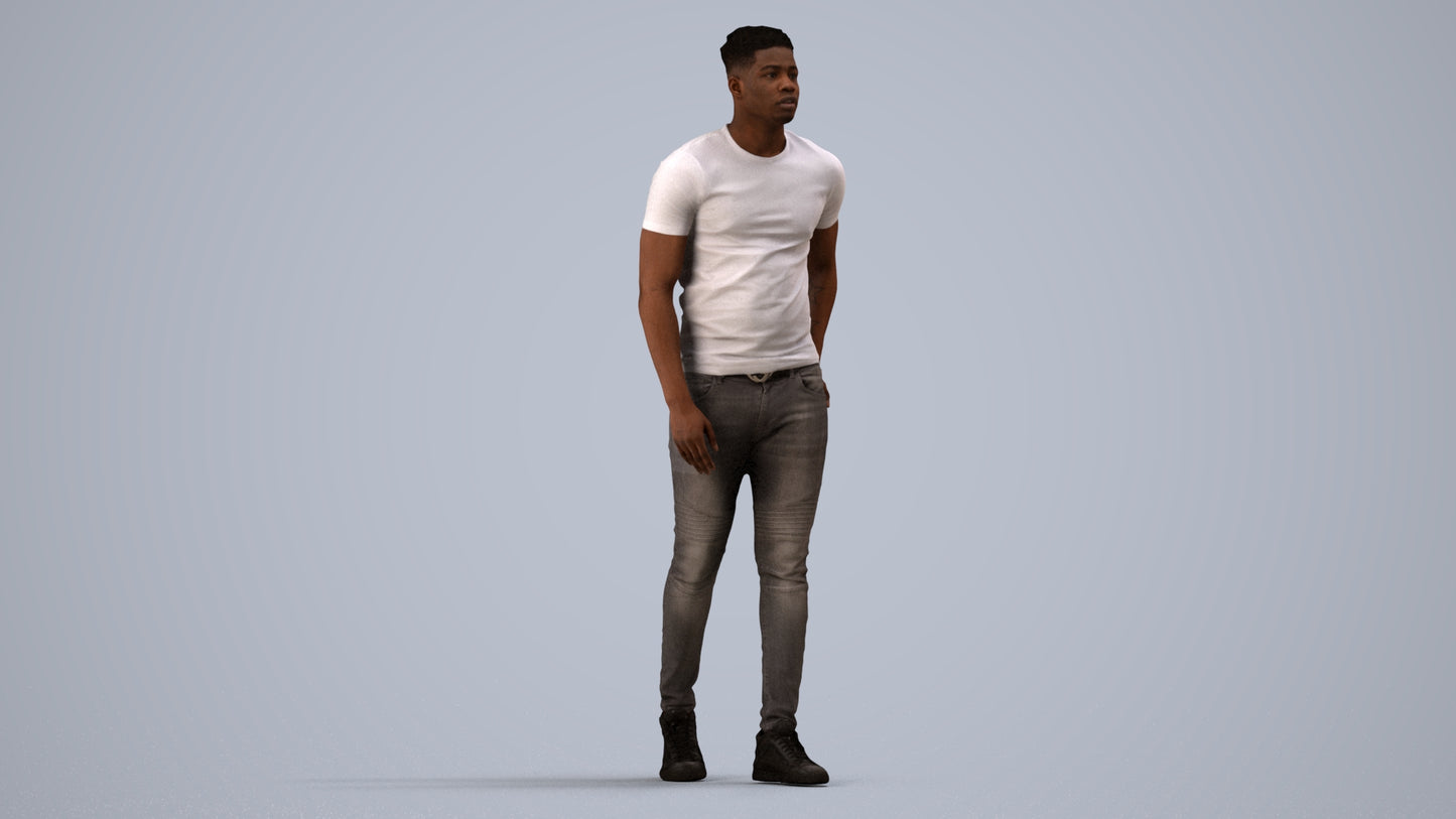 scanned 3D man casual walking, photogrammetry people for Enscape and V-Ray, side view render