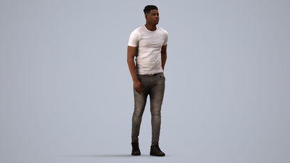 scanned 3D man casual walking, photogrammetry people for Enscape and V-Ray, side view render