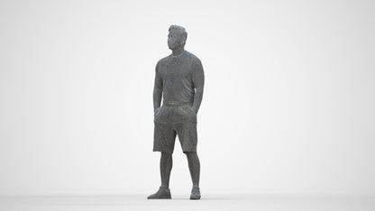 3D people model man sport standing, scanned human for 3ds Max rendering, wireframe back view