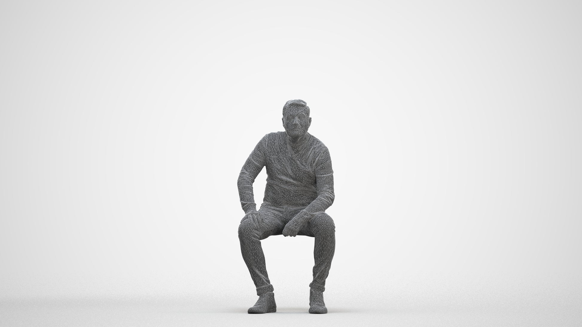 realistic 3D man casual sitting, scanned archviz people for Blender and 3ds Max, three-quarter front view render