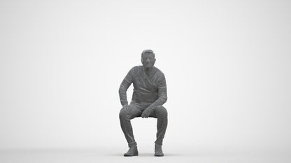 realistic 3D man casual sitting, scanned archviz people for Blender and 3ds Max, three-quarter front view render