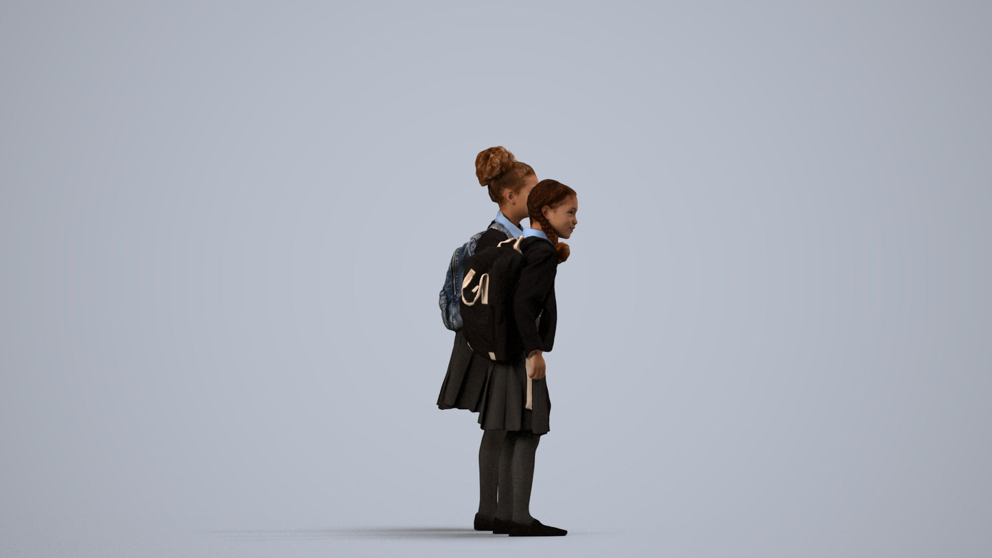 realistic 3D girl kids, scanned archviz people for Blender and 3ds Max, side view render