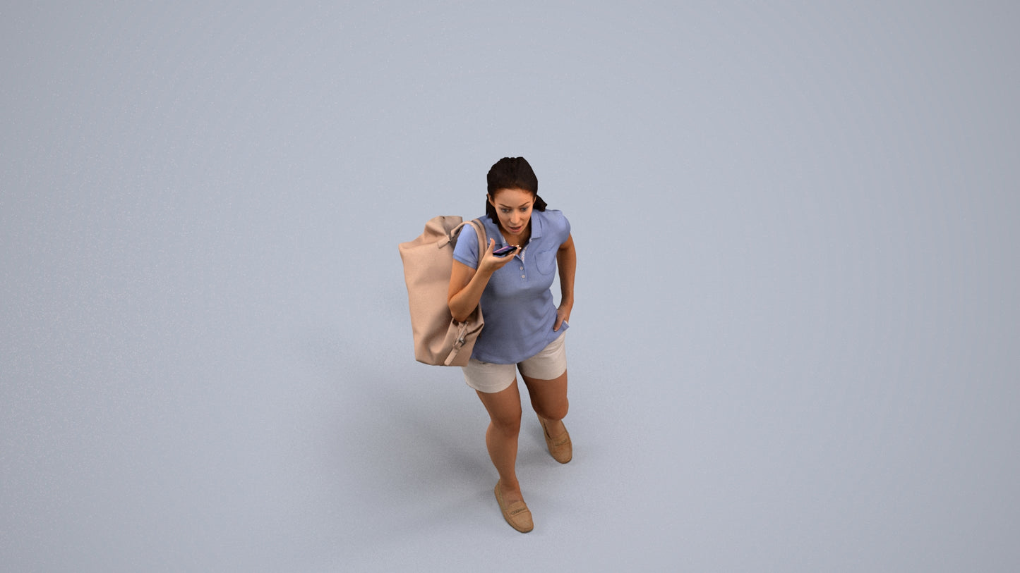 realistic 3D people woman casual walking, render-ready for V-Ray and Corona, FBX OBJ, back view render