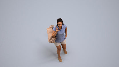 realistic 3D people woman casual walking, render-ready for V-Ray and Corona, FBX OBJ, back view render