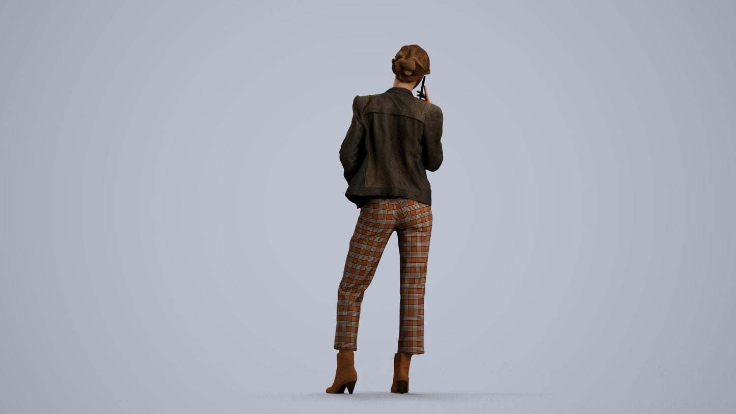 3D scanned woman standing business, photorealistic archviz people for Enscape and SketchUp, front view render