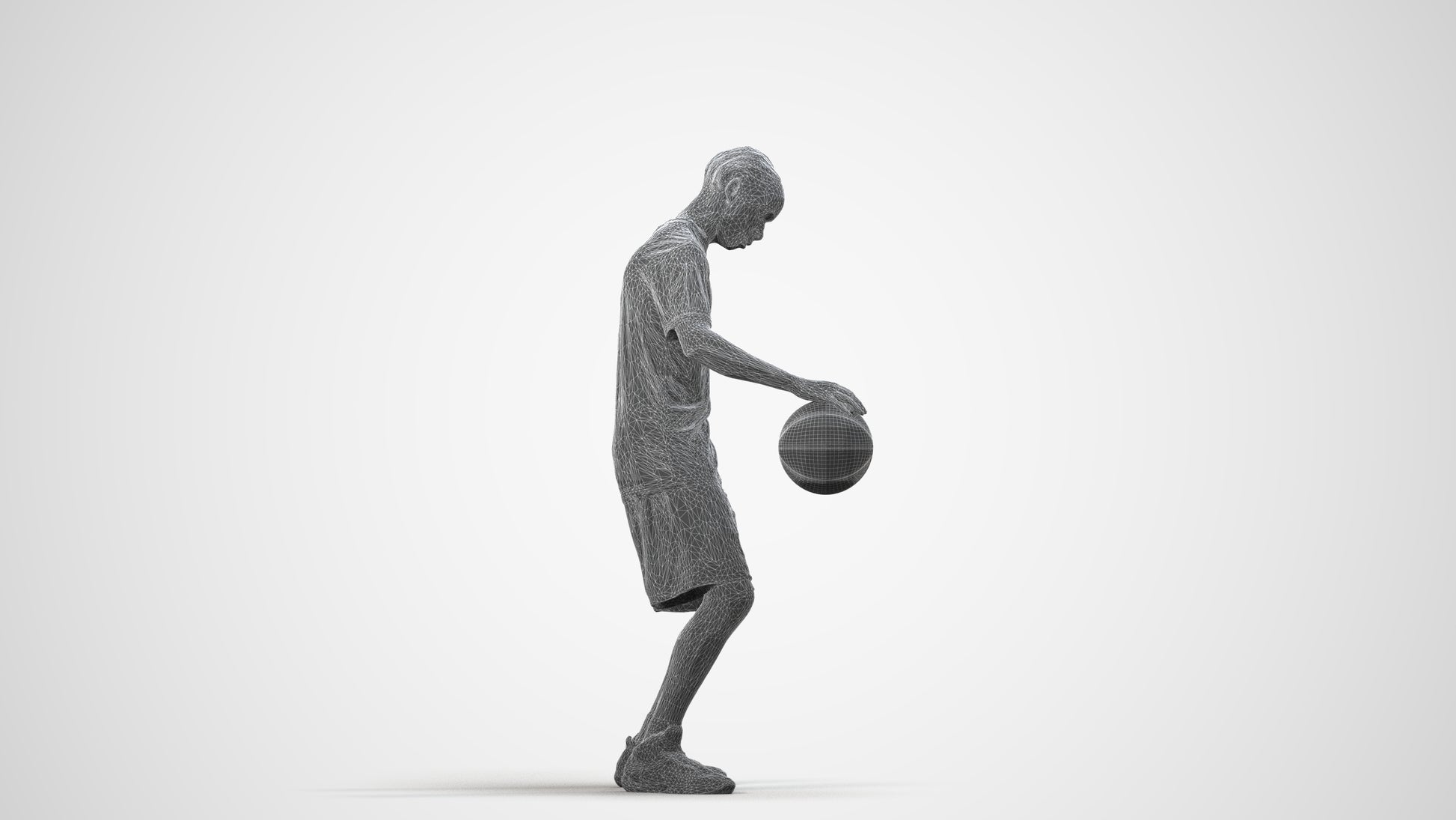 3D people model boy sport, scanned human for 3ds Max rendering, wireframe side view