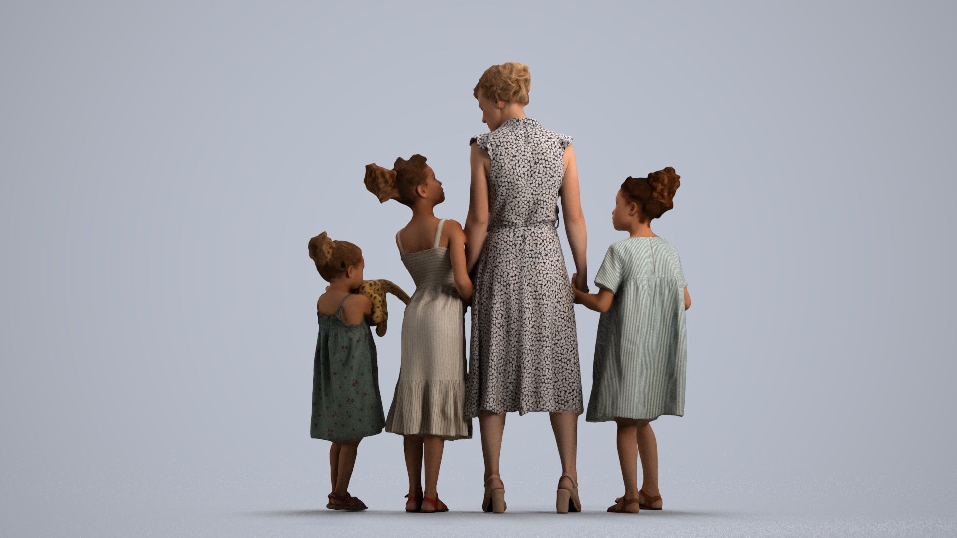 scanned 3D girl casual kids, photogrammetry people for Enscape and V-Ray, front view render