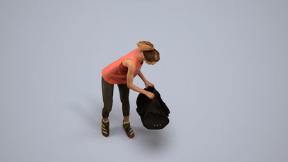 3D human model woman sport, photogrammetry scanned person for archviz, back view render