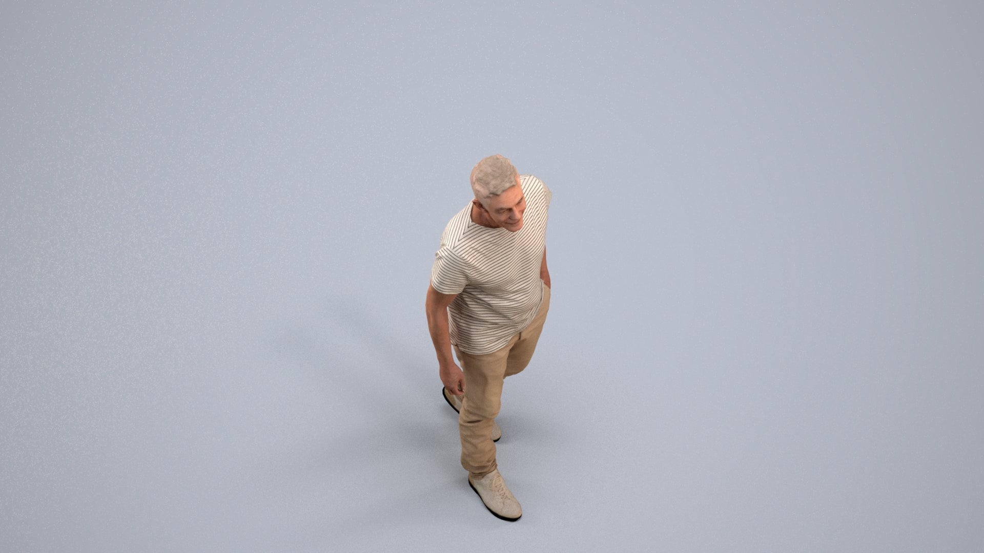 realistic 3D senior man casual walking, scanned archviz people for Blender and 3ds Max, back view render