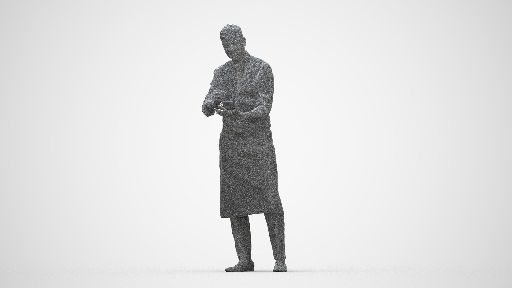 photogrammetry 3D man hospitality, realistic human model archviz FBX, wireframe back view
