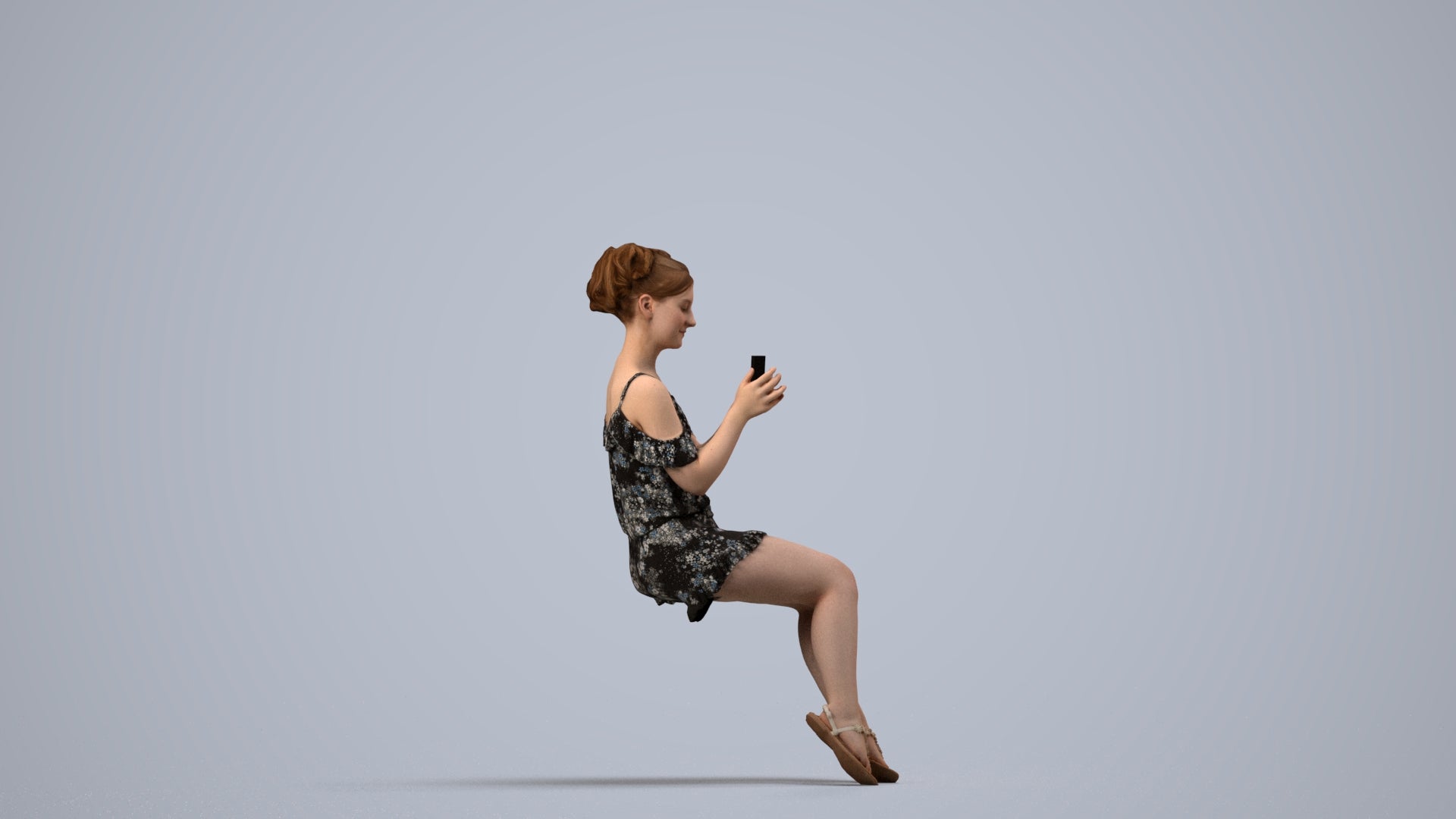 realistic 3D human girl casual kids, archviz people FBX OBJ for Blender, side view render