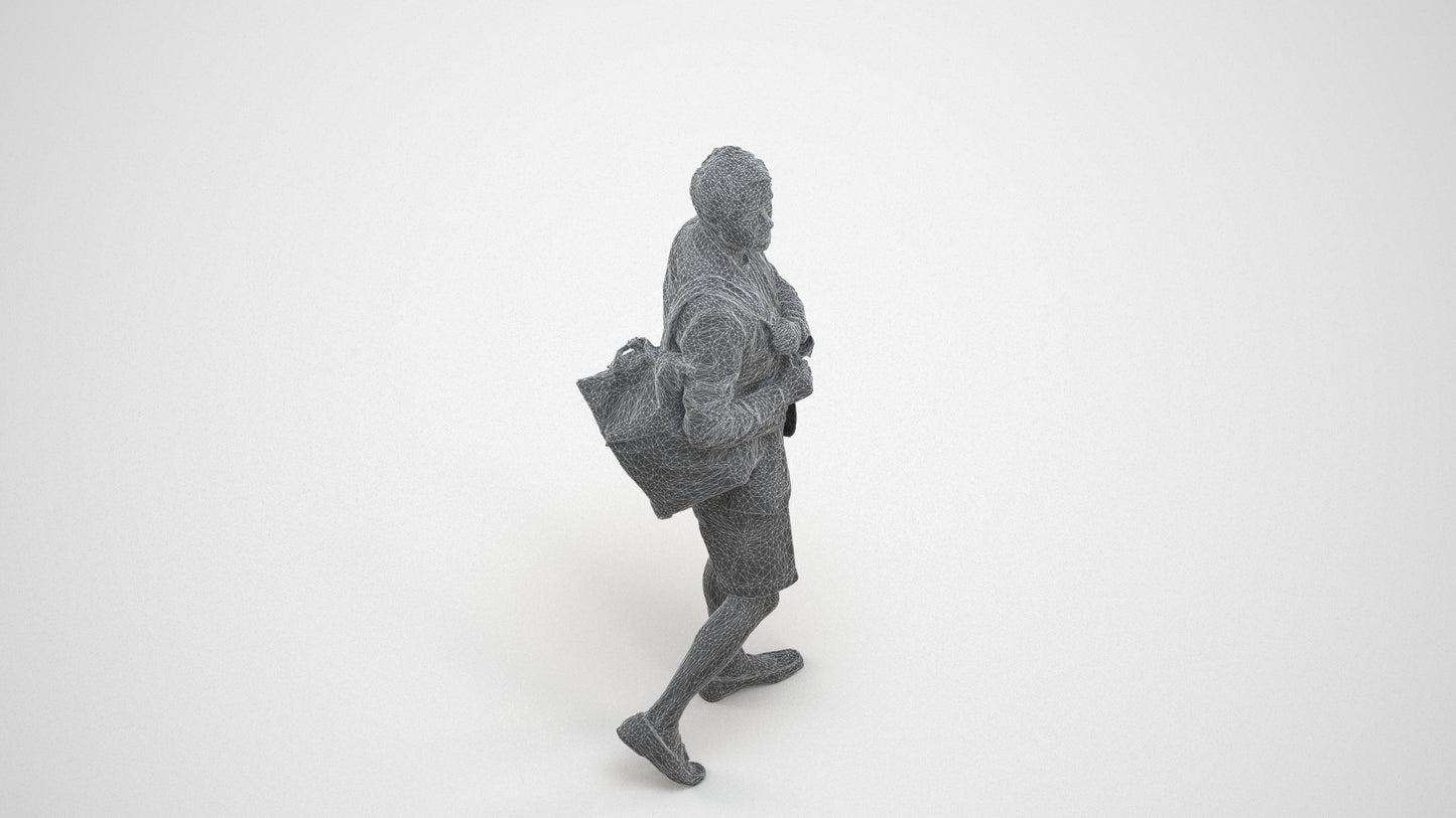 scanned 3D man business walking, photogrammetry people for Enscape and V-Ray, wireframe three-quarter view
