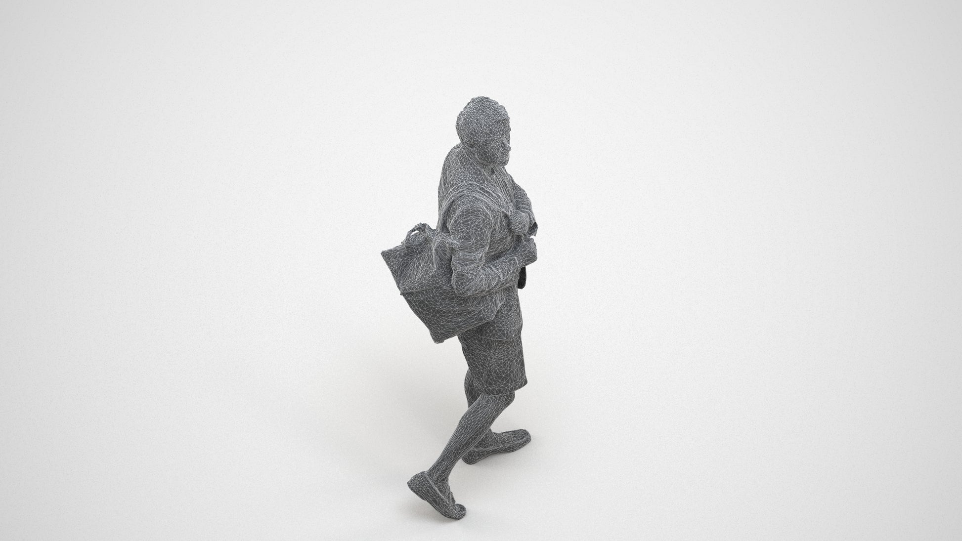 scanned 3D man business walking, photogrammetry people for Enscape and V-Ray, wireframe three-quarter view