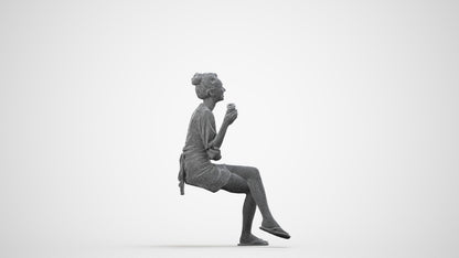 3D people model woman casual sitting, scanned human for 3ds Max rendering, wireframe side view