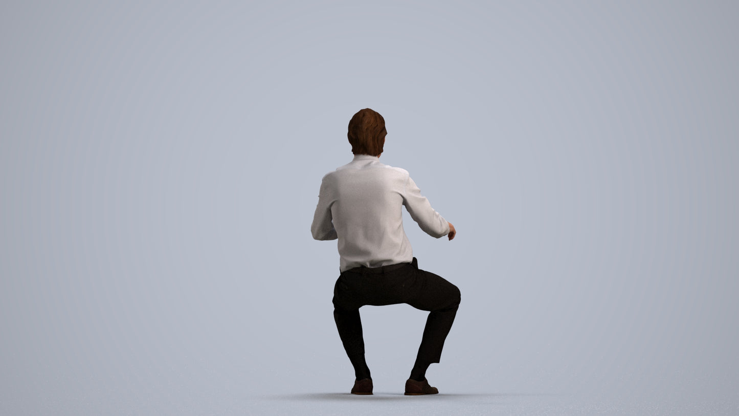 3D human model man business, photogrammetry scanned person for archviz, front view render
