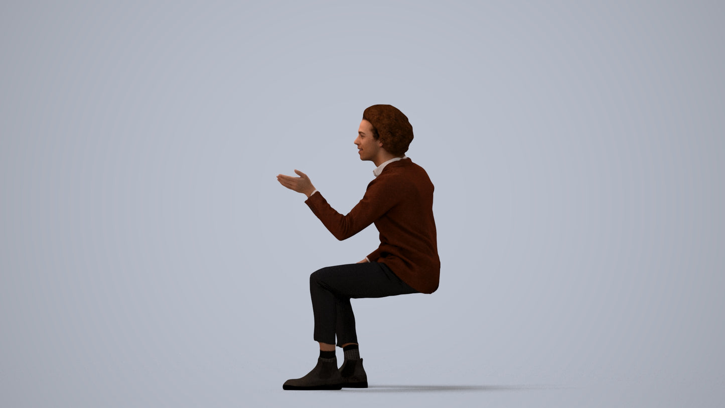 realistic 3D people man business sitting, render-ready for V-Ray and Corona, FBX OBJ, three-quarter view render