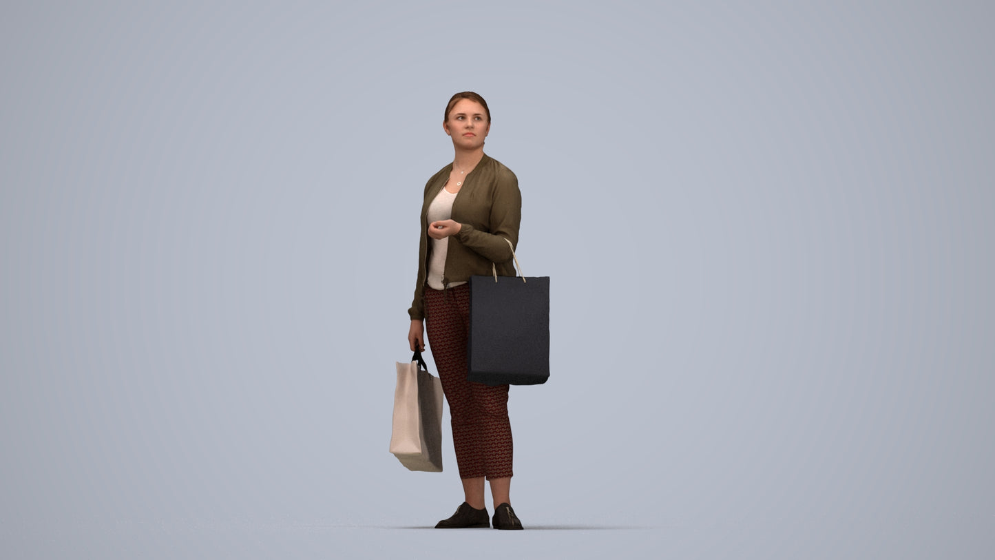 3D scanned woman shopping casual, photorealistic archviz people for Enscape and SketchUp, top-down view render