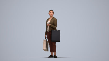3D scanned woman shopping casual, photorealistic archviz people for Enscape and SketchUp, top-down view render