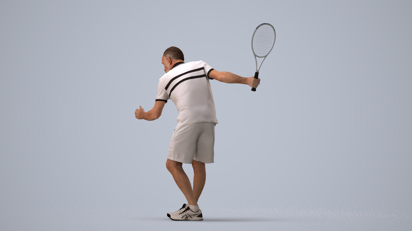 photogrammetry 3D senior man sport, realistic human model archviz FBX, three-quarter view render