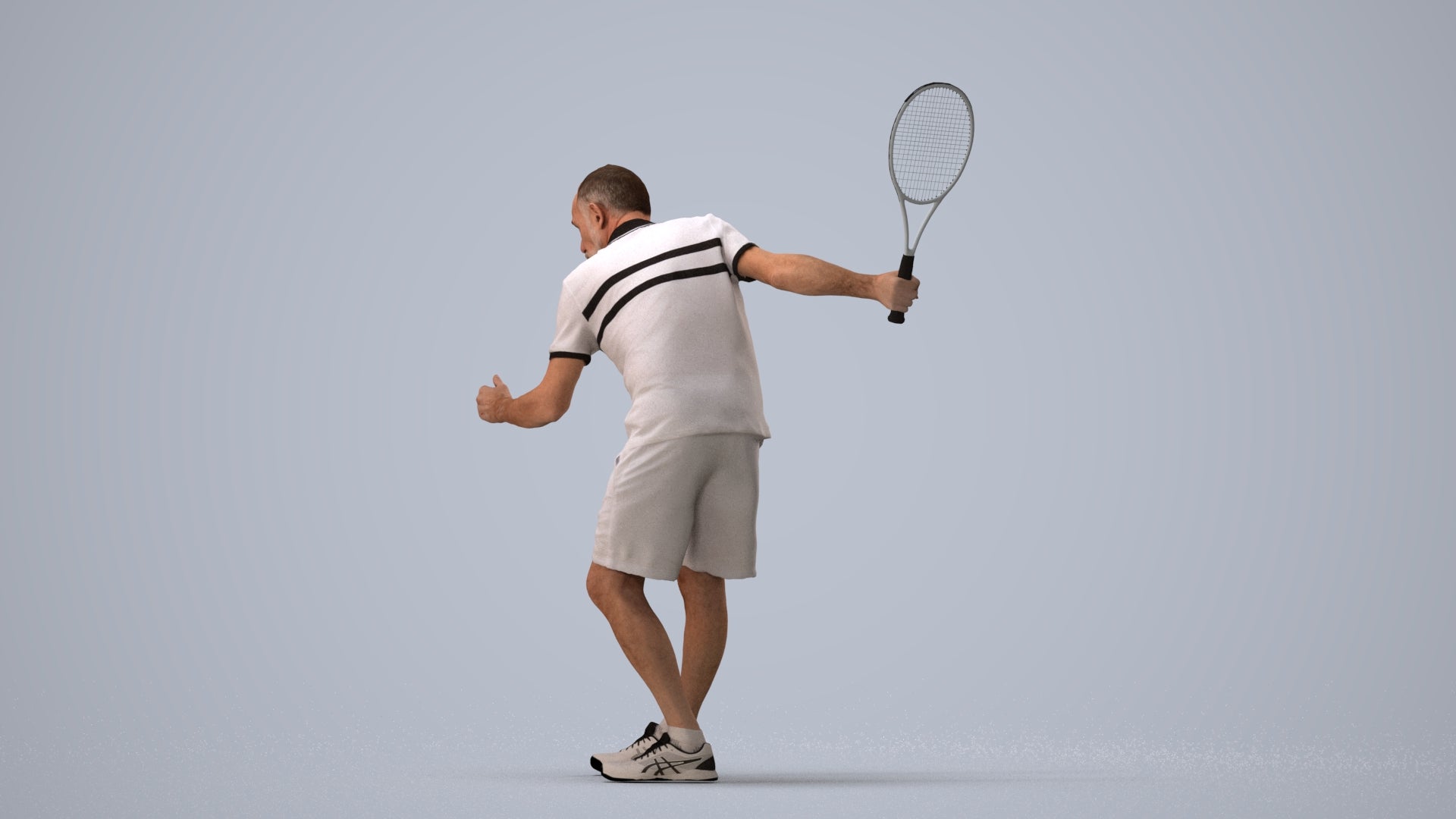 photogrammetry 3D senior man sport, realistic human model archviz FBX, three-quarter view render