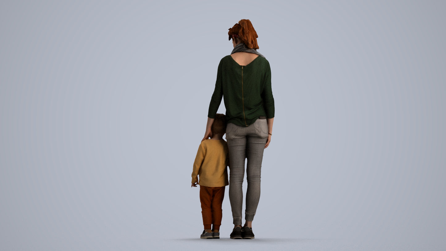 realistic 3D people girl casual kids, render-ready for V-Ray and Corona, FBX OBJ, front view render