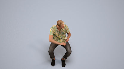 3D people model man casual sitting, scanned human for 3ds Max rendering, back view render