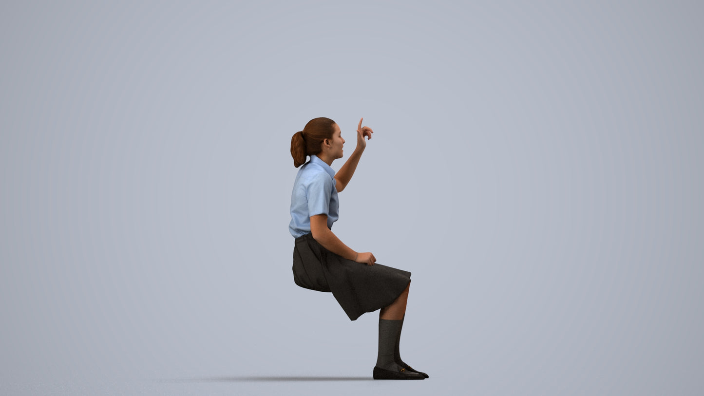 3D human model girl kids, photogrammetry scanned person for archviz, side view render