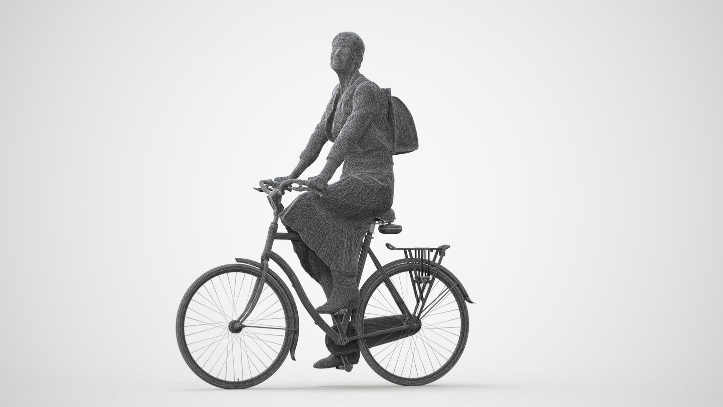 realistic 3D human woman casual cycling, archviz people FBX OBJ for Blender, square thumbnail