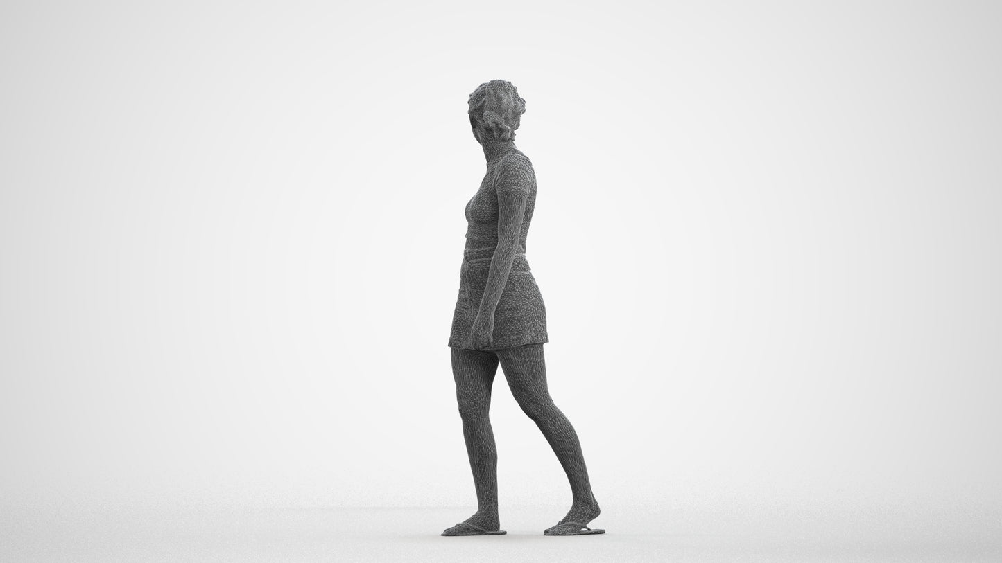 3D people model woman casual walking, scanned human for 3ds Max rendering, wireframe front view