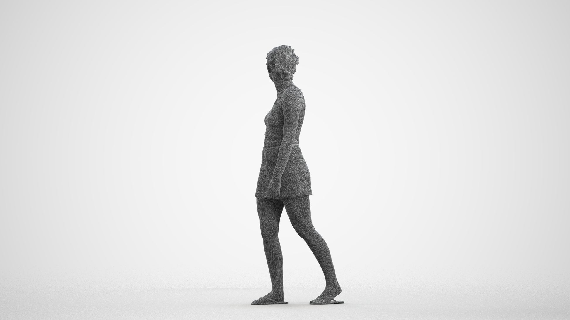 3D people model woman casual walking, scanned human for 3ds Max rendering, wireframe front view