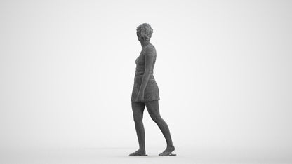 3D people model woman casual walking, scanned human for 3ds Max rendering, wireframe front view