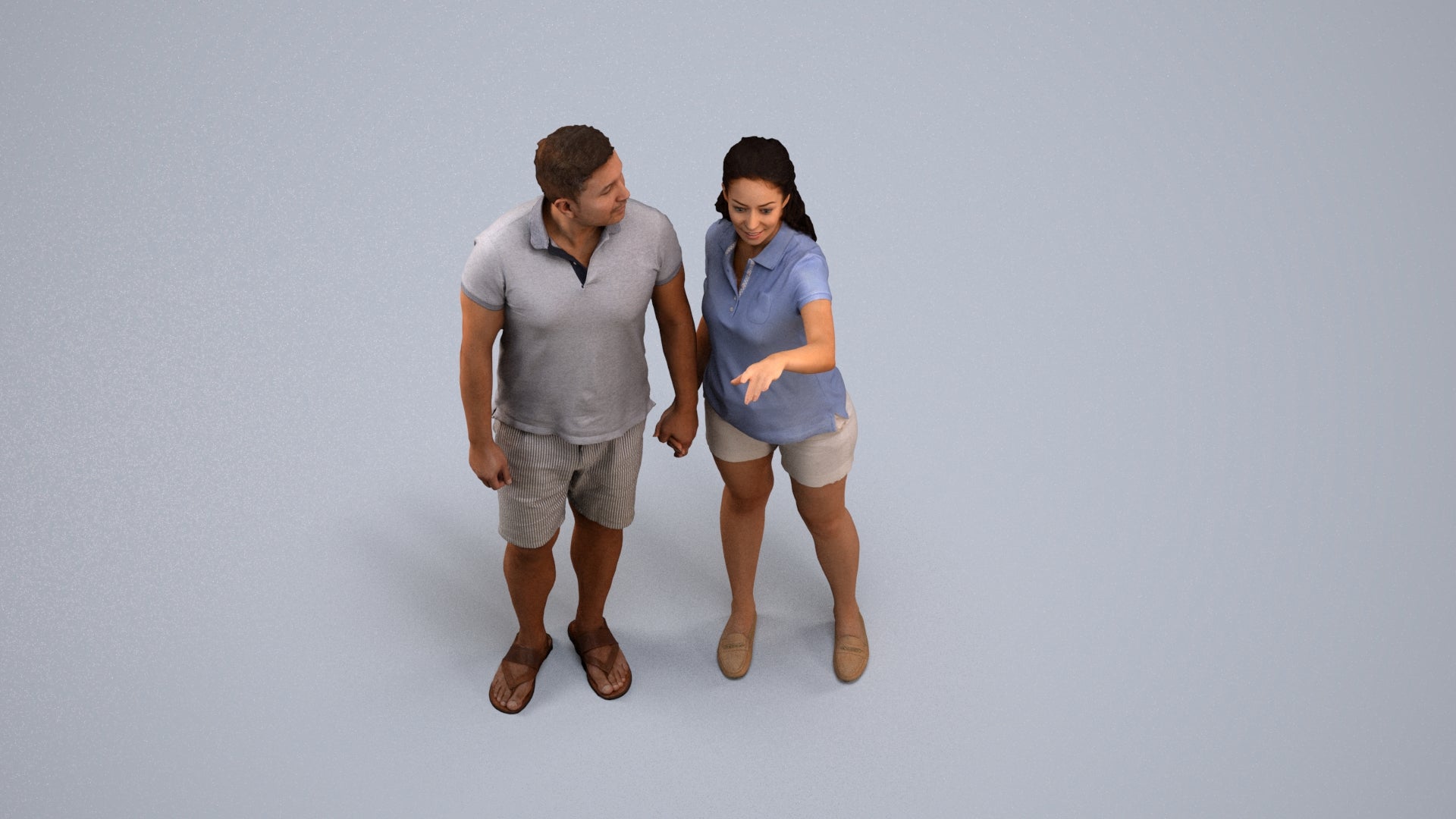 3D scanned woman couple casual, photorealistic archviz people for Enscape and SketchUp, back view render