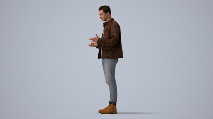3D human model man casual standing, photogrammetry scanned person for archviz, three-quarter view render