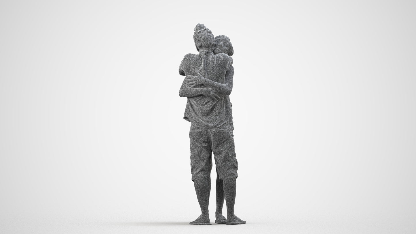 realistic 3D people woman couple, render-ready for V-Ray and Corona, FBX OBJ, wireframe side view