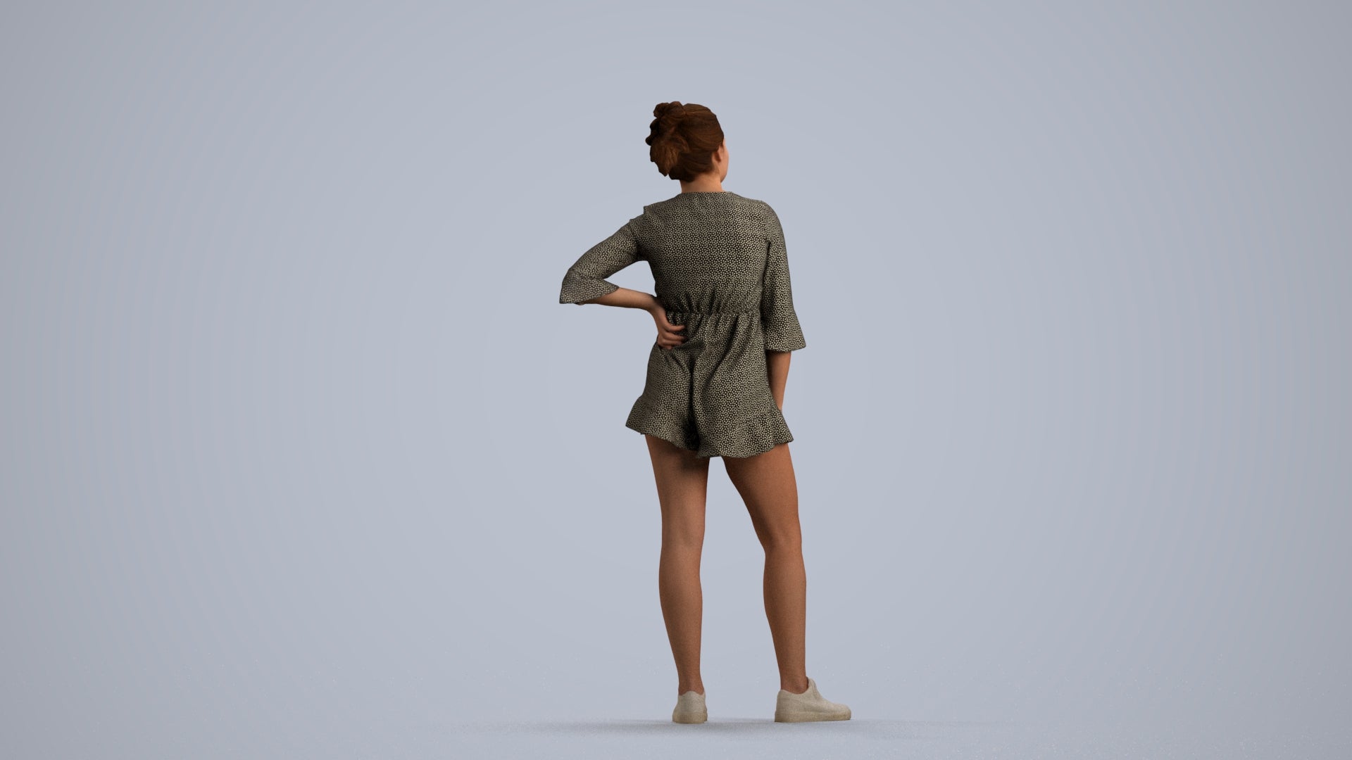 3D human model girl casual kids, photogrammetry scanned person for archviz, front view render