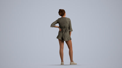 3D human model girl casual kids, photogrammetry scanned person for archviz, front view render