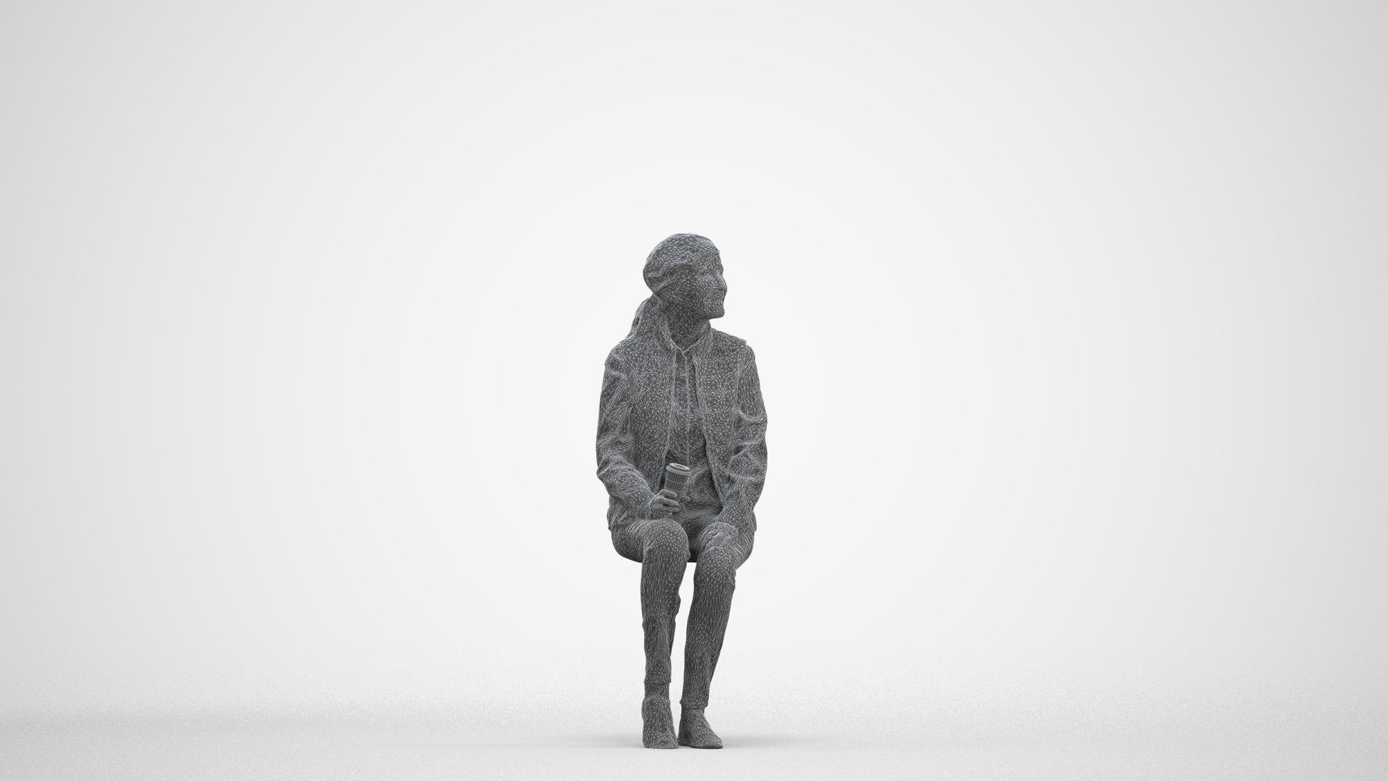 3D scanned senior woman sitting casual, photorealistic archviz people for Enscape and SketchUp