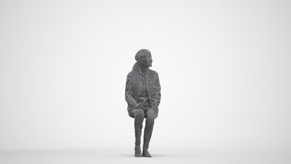 3D scanned senior woman sitting casual, photorealistic archviz people for Enscape and SketchUp