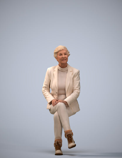 realistic 3D human senior woman business sitting, archviz people FBX OBJ for Blender