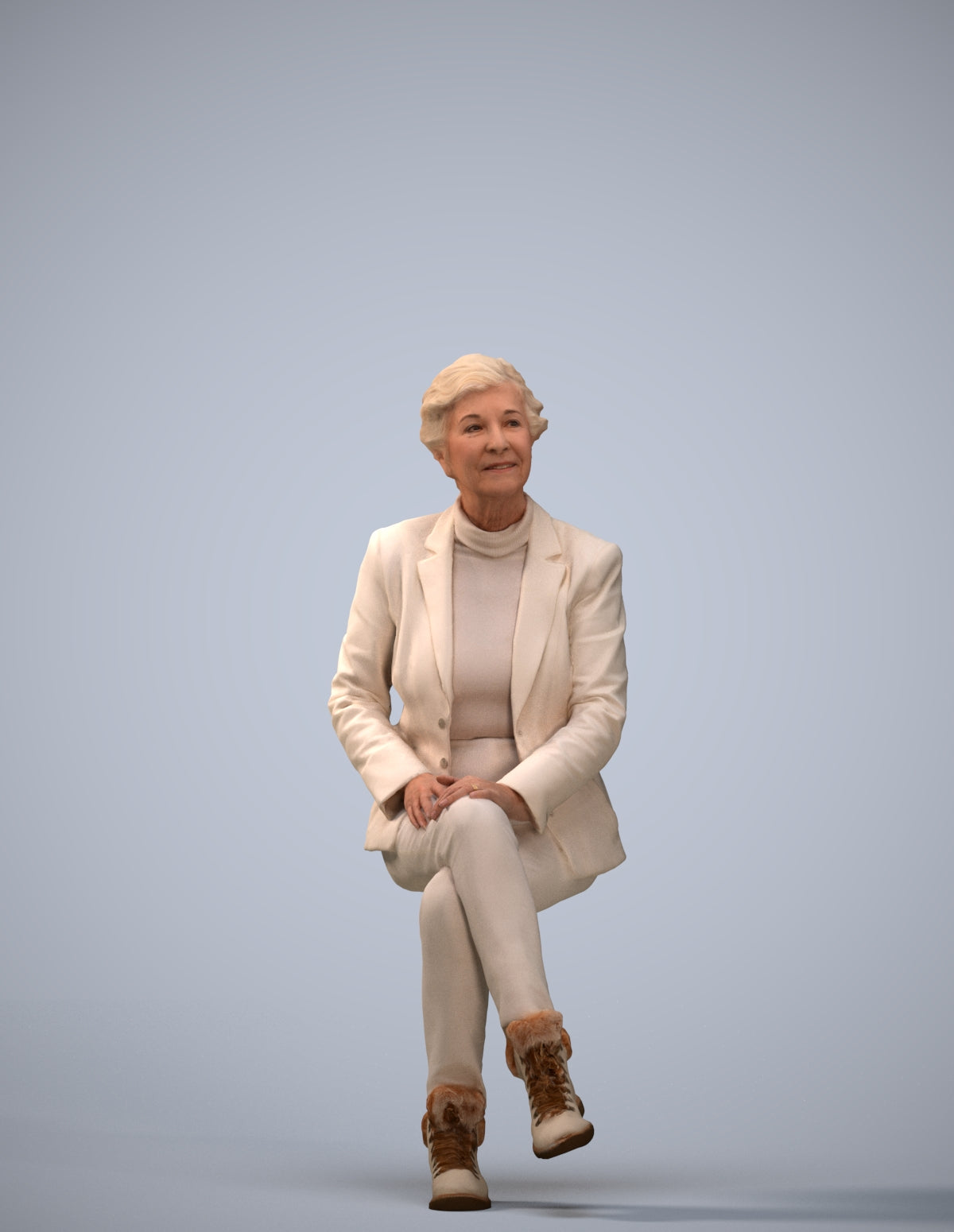 realistic 3D human senior woman business sitting, archviz people FBX OBJ for Blender